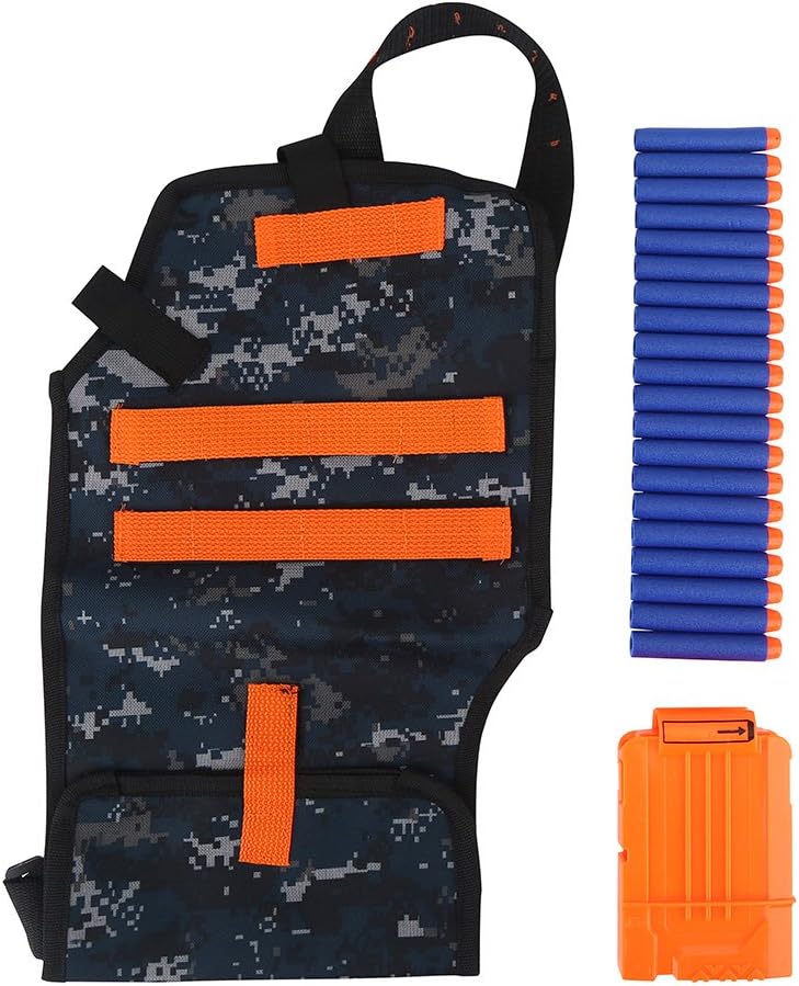 Target Tactical Belt, Pouch Storage Bag Backpack for nerf, Toy Gun Adjustable Belt Soft EVA Bullet Cartridge Holder Clip Kit 1 Foam Bullet Clip + 20 Bullets for Nerf Toy Gun Kids