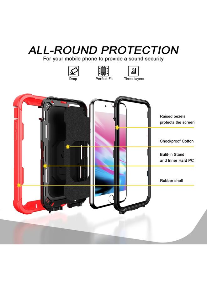 S-TOP Case For iPhone SE 2022 / SE 2020 / 8 / 7 PC + Rubber 3-layers Shockproof Protective Case with Rotating Holder - Image 3
