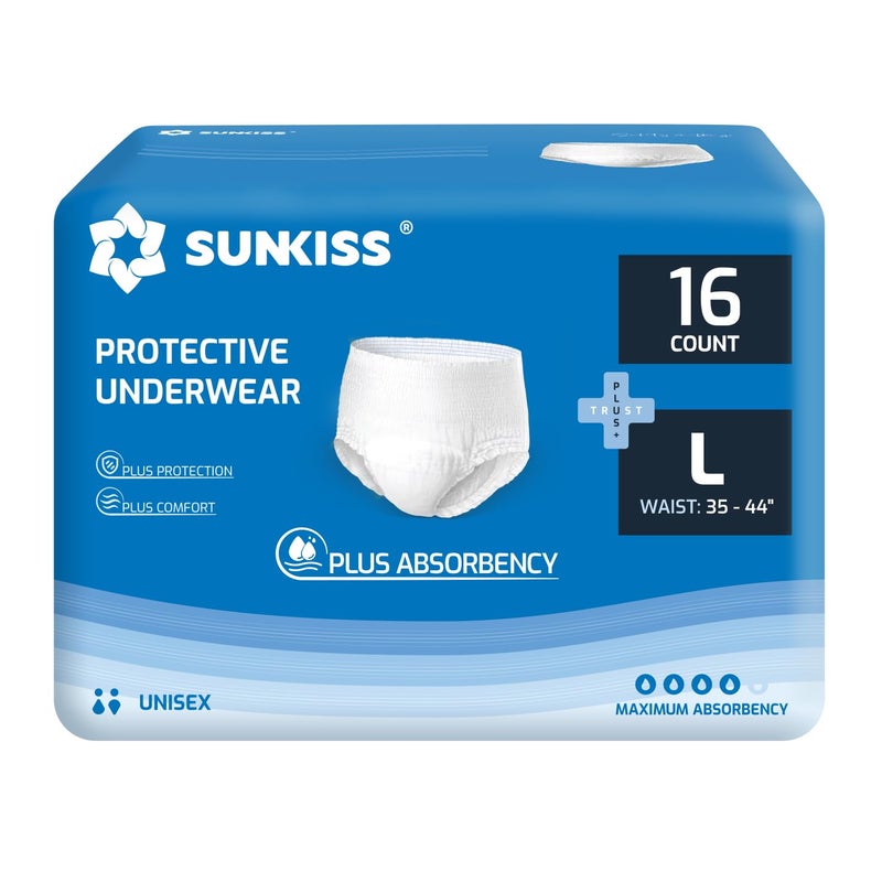 SUNKISS TrustPlus Unisex Incontinence Disposable Underwear, Large, 16 Count - Heavy Absorbency, Barrier Leak Protection, Odor Control, Soft, Flexible Fabric - Image 1