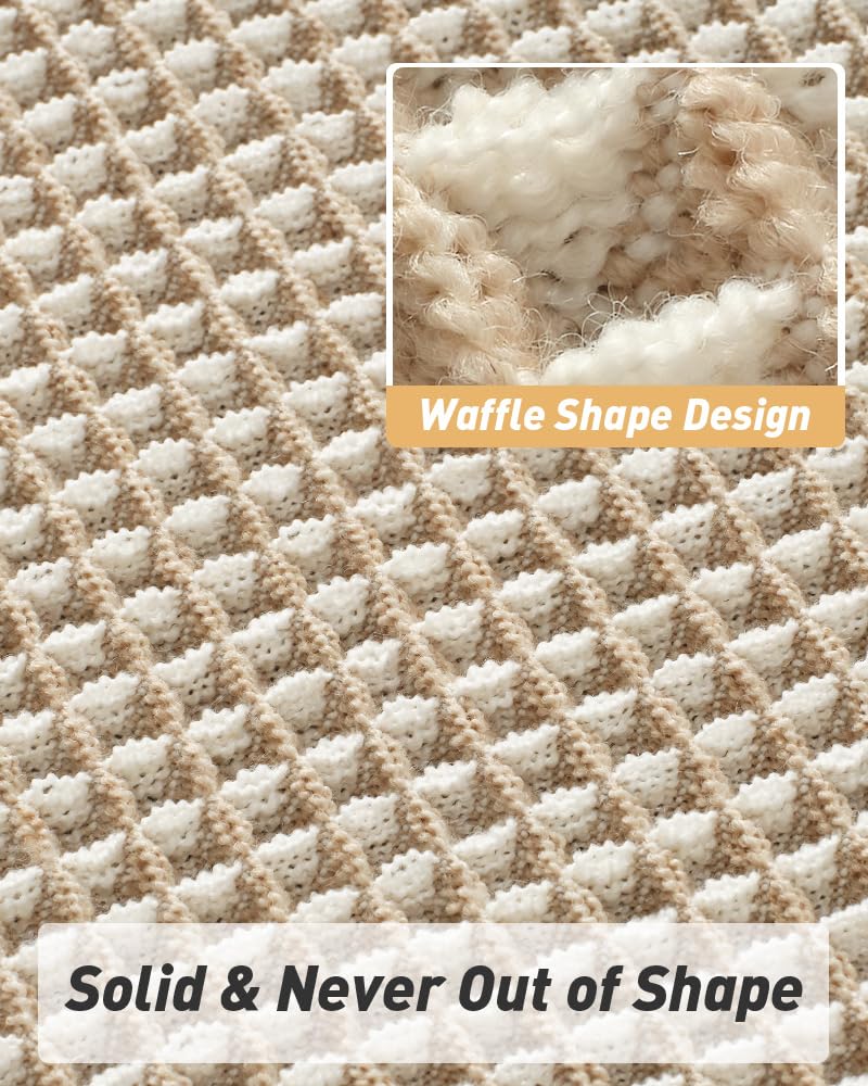 AMOAMI Upgraded Waffle Runner Rug Super Absorbent Non Slip Bath Mats for Bathroom Machine Washable Bathroom Runner Rug with Tassels, Ideal for Hallway Bedroom Laundry Room, 2' x 5', Brown & Cream - Image 4