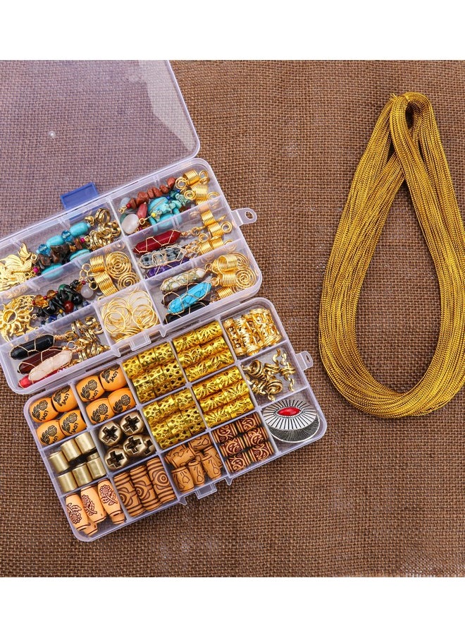 Messen 170 Pcs Dreadlock Jewelry Crystal Loc Jewelry Handmade Gemstone Adornment Hair Pendants Imitation Wood Beads Beard Tube Bead Hair Cuff Coils Rings Braiding Accessories With Metallic Cord (Gold)  - Image 4