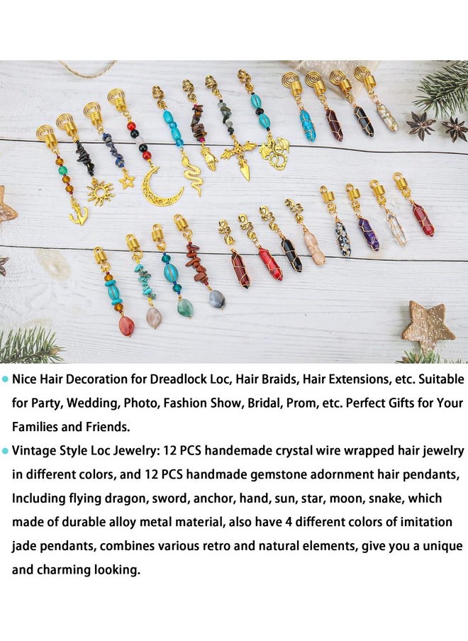 Messen 170 Pcs Dreadlock Jewelry Crystal Loc Jewelry Handmade Gemstone Adornment Hair Pendants Imitation Wood Beads Beard Tube Bead Hair Cuff Coils Rings Braiding Accessories With Metallic Cord (Gold)  - Image 3