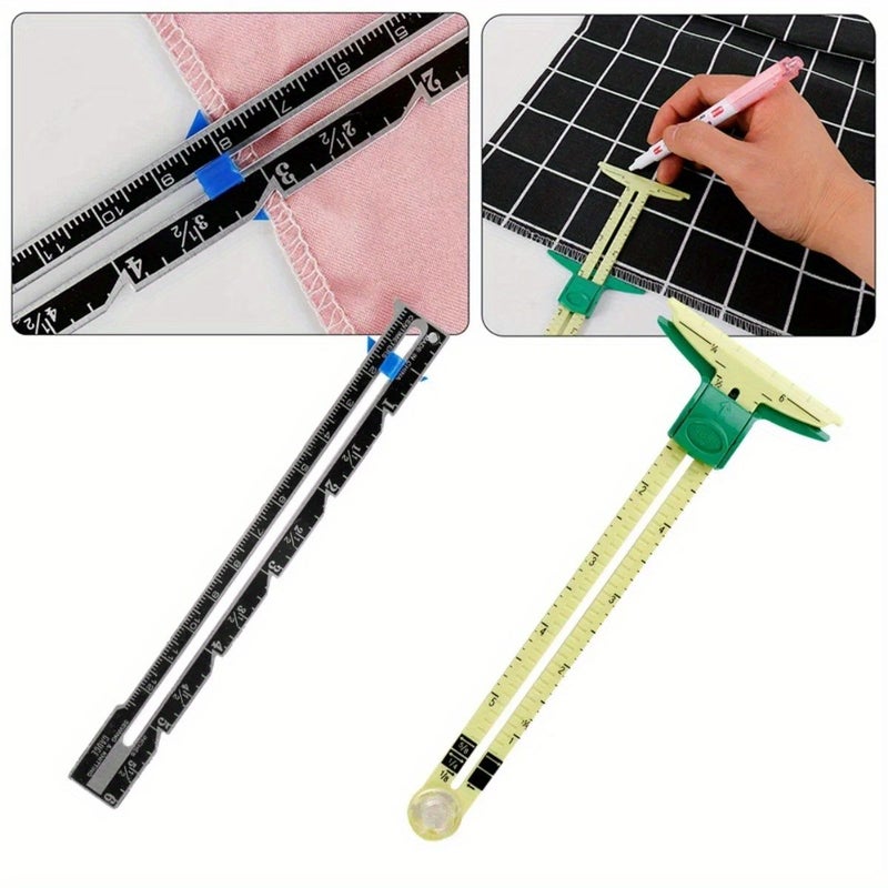 3 قطع مجموعة مسطرة قص الأقمشة المنزلية DIY، مساطر قص وتحديد للباتشوورك، مسافة حافة الزر، خط متوازي، مسطرة خياطة من الألومنيوم والبلاستيك مع قدم منزلقة. - Image 2