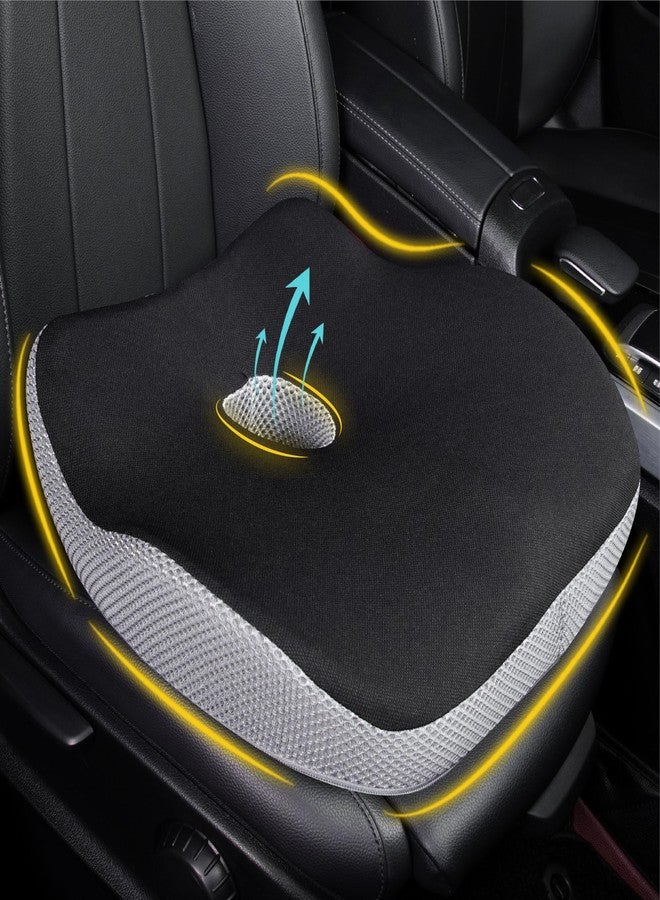 Allaboutsla Car Seat Cushion, Ergonomic Memory Foam Car Cushion for Sciatica Pain Relief, Larger Driving Seat Cushion for Short Drivers on Long Drives - Butt Cushion For Car-Truck, Office - Black&Gray - Image 1
