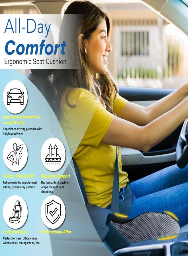 Allaboutsla Car Seat Cushion, Ergonomic Memory Foam Car Cushion for Sciatica Pain Relief, Larger Driving Seat Cushion for Short Drivers on Long Drives - Butt Cushion For Car-Truck, Office - Black&Gray - Image 2