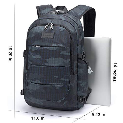 Tzowla Business Laptop Backpack Water Resistant Anti-Theft Backpack with USB Charging Port and Lock 15.6 Inch Computer Backpacks for Women Men, Casual Hiking Travel Daypack (Navy Blue Camo) - Image 5