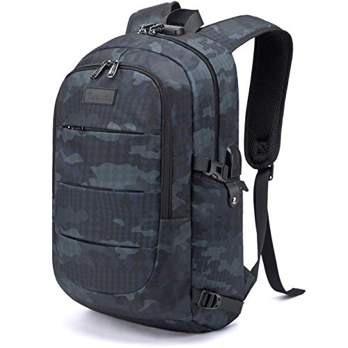 Tzowla Business Laptop Backpack Water Resistant Anti-Theft Backpack with USB Charging Port and Lock 15.6 Inch Computer Backpacks for Women Men, Casual Hiking Travel Daypack (Navy Blue Camo) - Image 1