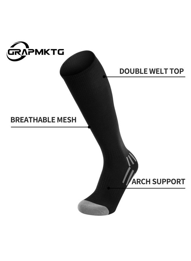 GRAPMKTG 3 Pack Soccer Baseball Softball Socks for Youth Women and Men Knee High Football Socks for Boys Girls Black Medium - Image 4