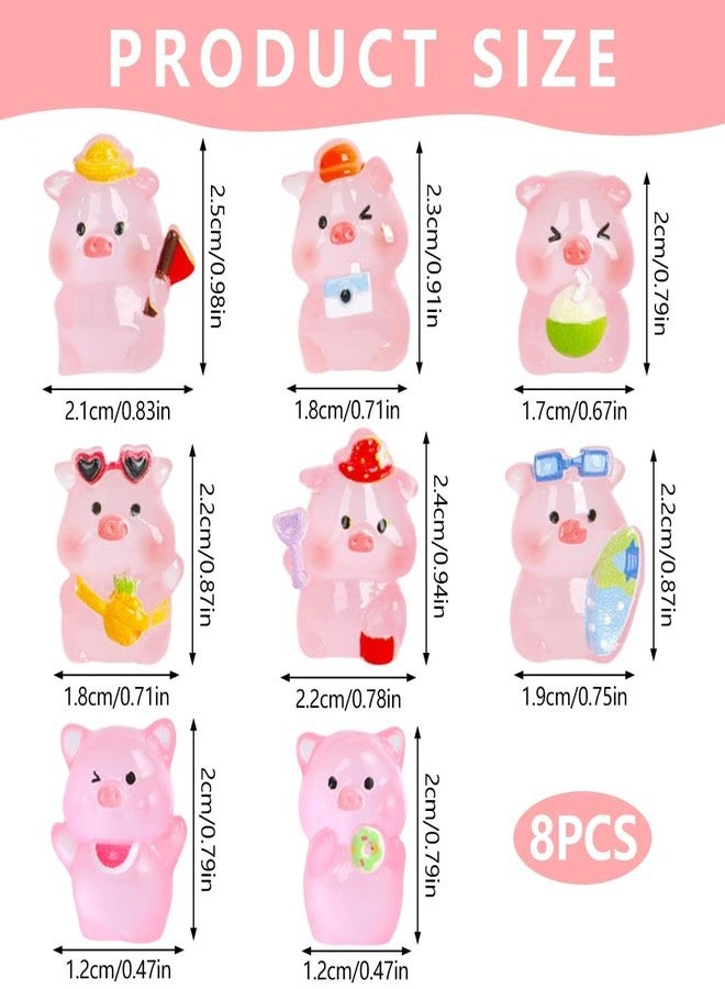 BharatBazaar 8Pcs Miniature Animals, Mini Pig Figurines Tiny Resin Luminous Animals Cute Little Resin Animals Figures for Fairy Garden Landscape Car Dashboard Dollhouse Cake Tabletop Room Decor - Image 2