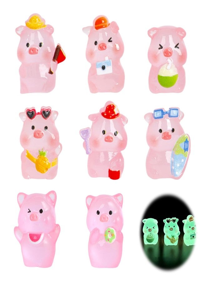 BharatBazaar 8Pcs Miniature Animals, Mini Pig Figurines Tiny Resin Luminous Animals Cute Little Resin Animals Figures for Fairy Garden Landscape Car Dashboard Dollhouse Cake Tabletop Room Decor - Image 1