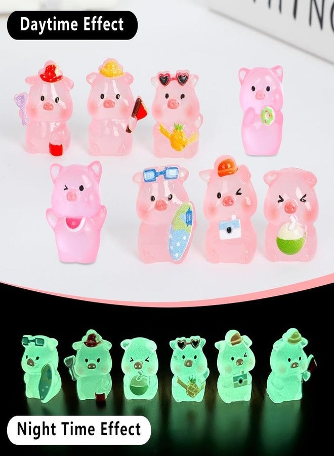 BharatBazaar 8Pcs Miniature Animals, Mini Pig Figurines Tiny Resin Luminous Animals Cute Little Resin Animals Figures for Fairy Garden Landscape Car Dashboard Dollhouse Cake Tabletop Room Decor - Image 3