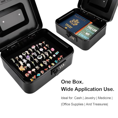 Jssmst Cash Box with Money Tray and Combination Lock - Secure Medication Lock Box for Home and Office Use, 7.87'' x 6.3'' x 3.54'' - Durable and Reliable Security Solution - Image 4