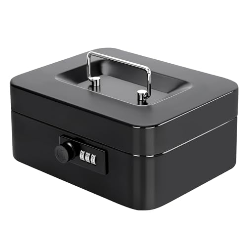 Jssmst Cash Box with Money Tray and Combination Lock - Secure Medication Lock Box for Home and Office Use, 7.87'' x 6.3'' x 3.54'' - Durable and Reliable Security Solution - Image 1