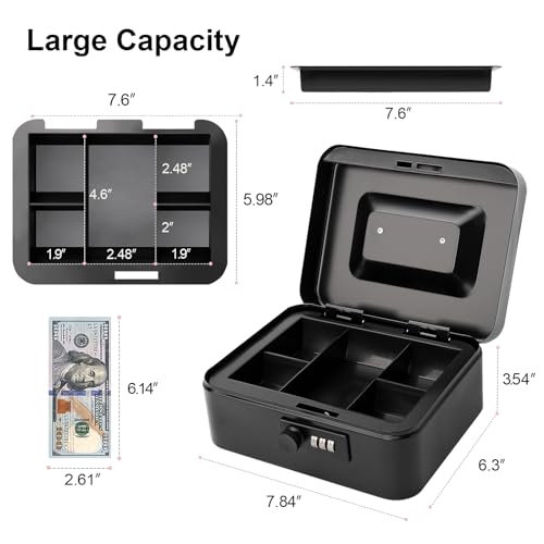 Jssmst Cash Box with Money Tray and Combination Lock - Secure Medication Lock Box for Home and Office Use, 7.87'' x 6.3'' x 3.54'' - Durable and Reliable Security Solution - Image 2
