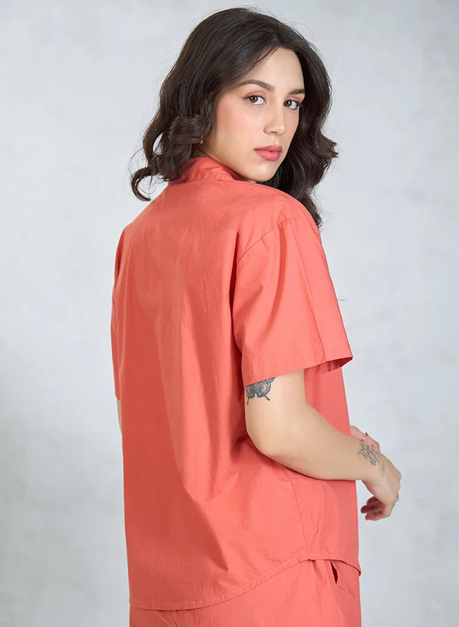 Virgio VIRGIO 100% Cotton Orange Halfsleeve Throw On Shirt