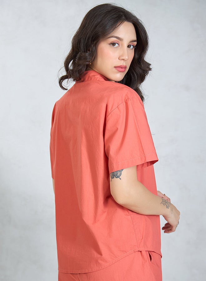 Virgio VIRGIO 100% Cotton Orange Halfsleeve Throw On Shirt  - Image 4