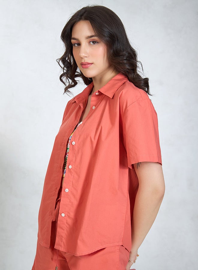 Virgio VIRGIO 100% Cotton Orange Halfsleeve Throw On Shirt  - Image 2