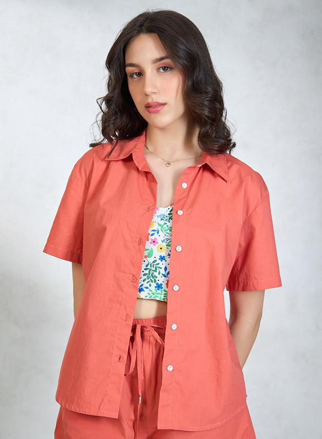 Virgio VIRGIO 100% Cotton Orange Halfsleeve Throw On Shirt  - Image 1