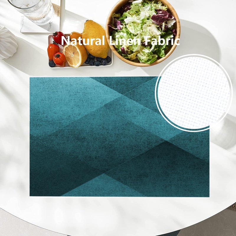 Batmerry Teal Blue Black Placemats Blue Vintage Background Texture Pattern Woven Burlap Modern Placemats for Dining Table Kitchen Table Round Table Farmhouse Wedding Outdoor Indoor Set of 4 - Image 2