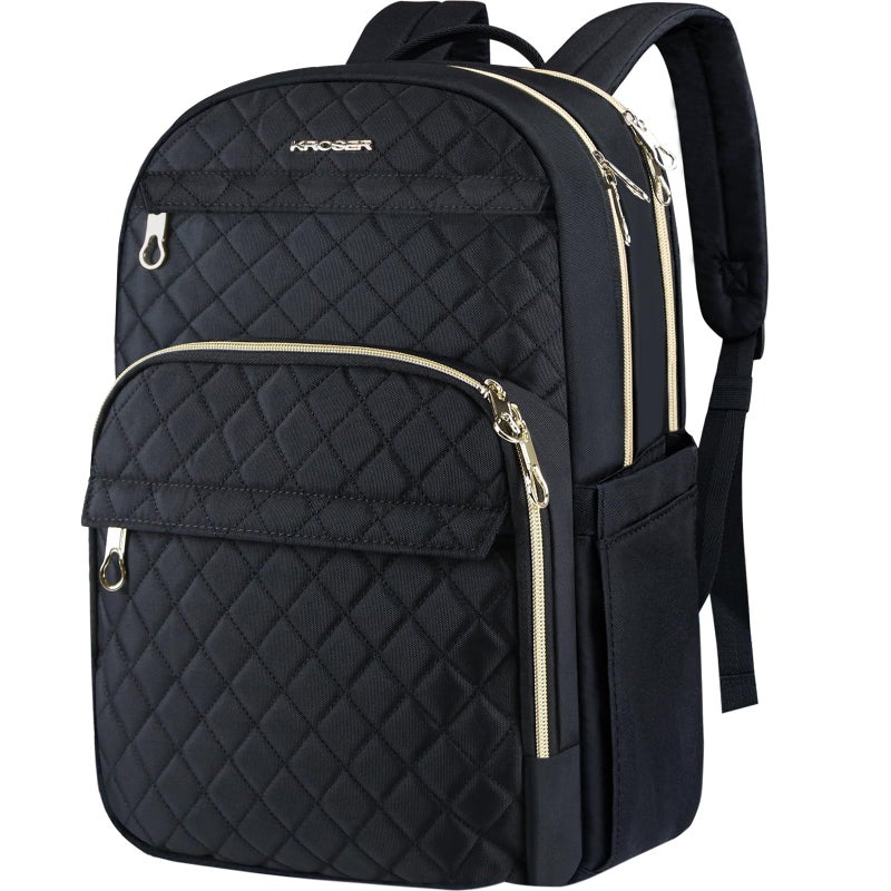 KROSER Laptop Backpack 156 Inch Stylish Daypack with USB Charging Port Waterrepellent Nylon Backpack Backpack for TravelBusinessWomenBlack - Image 2