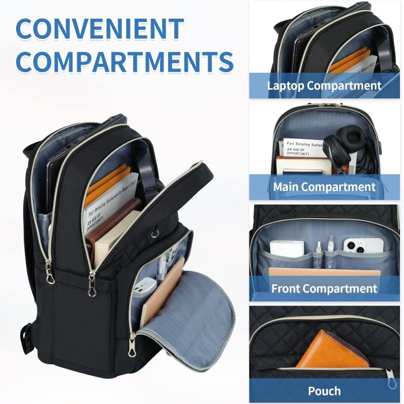 KROSER Laptop Backpack 156 Inch Stylish Daypack with USB Charging Port Waterrepellent Nylon Backpack Backpack for TravelBusinessWomenBlack - Image 3
