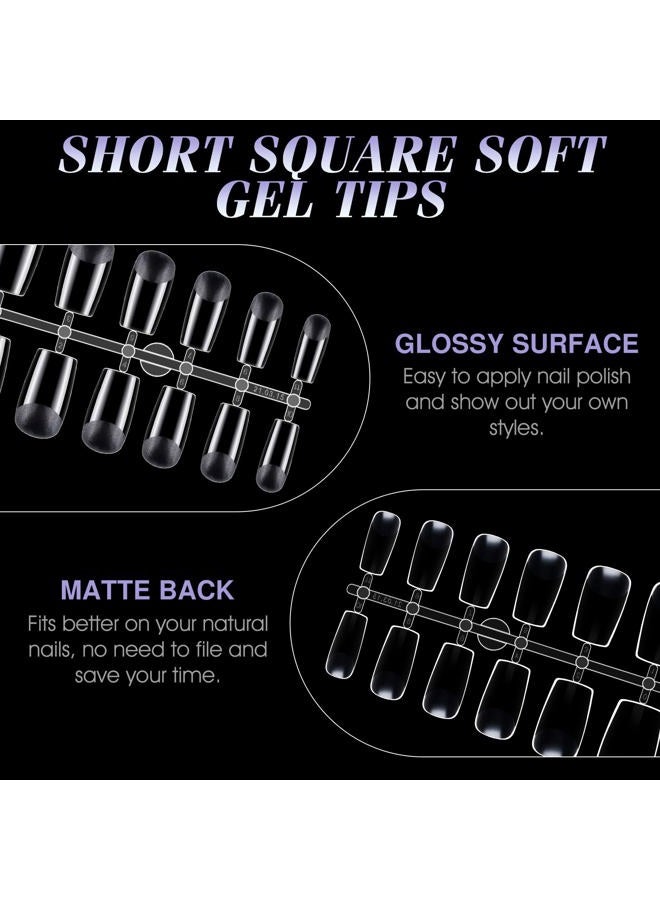 Gelike EC Soft Gel Full Cover Nail Tips Kit for Soak Off Nail Extensions, 240Pcs Soft Clear Short Square Gelly Tips Pre-buff PMMA False Press on Nail Tips, 12 Sizes - Image 5