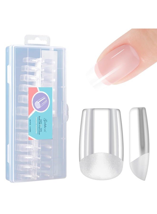 Gelike EC Soft Gel Full Cover Nail Tips Kit for Soak Off Nail Extensions, 240Pcs Soft Clear Short Square Gelly Tips Pre-buff PMMA False Press on Nail Tips, 12 Sizes - Image 1