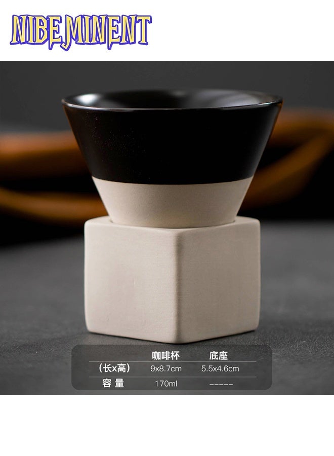 NIBEMINENT Coffee Cup Vintage Ceramic Coffee Mug with Base,Funnel Ceramic Japanese Coffee Tea Mugs,Handmade Art Triangle Tapered Porcelain Cups,Cappuccino Mug for Hot and Cold Drinks  - Image 1