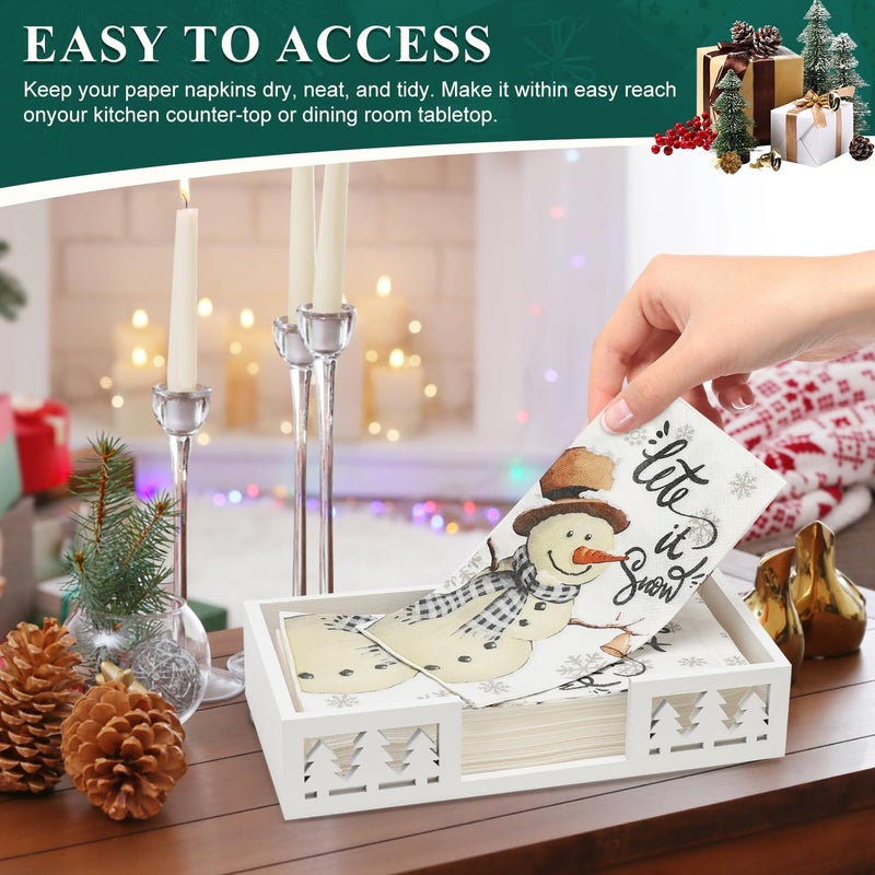 Renawe Christmas Paper Towel Holder Kitchen Decor Accessories Gift Decorative Wooden Napkin Holder for Table Bathroom Guest Towels Holder Rustic Wood Holiday Xmas Napkin Holder Disposable Hand Towel Tray - Image 2