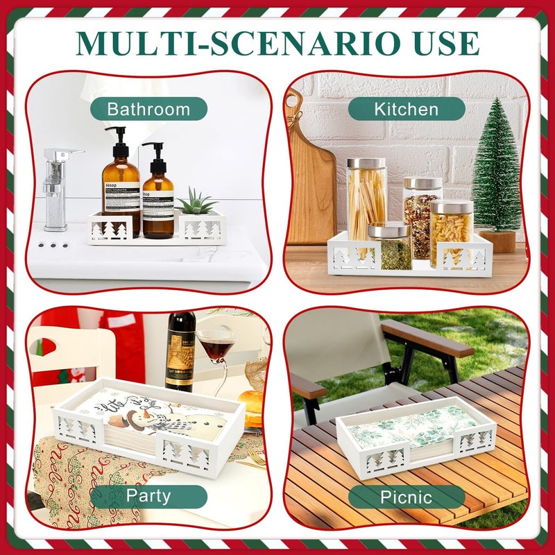 Renawe Christmas Paper Towel Holder Kitchen Decor Accessories Gift Decorative Wooden Napkin Holder for Table Bathroom Guest Towels Holder Rustic Wood Holiday Xmas Napkin Holder Disposable Hand Towel Tray - Image 4