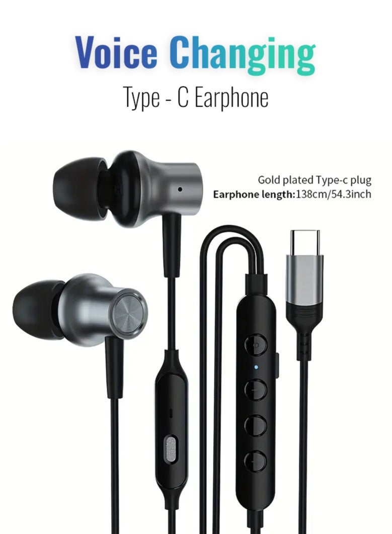 Arabash Type-C Wired Voice-Changing Earphones, Intra-Auricular Karaoke Buds with Sound Card and Volume Control Buttons for Multi-Mood Effects, Suitable for Live Streaming & Recording Singing, 3D Stereo HIFI Quality Gaming Music Vocal Proactive Noise Cancelling - Image 1