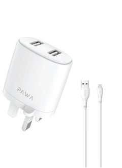 Pawa Auto-ID Wall Charger 2.4A UK with Lightning Cable / Portable & Elegant / Secure and saturated / Wide Compatibility - White  - Image 1
