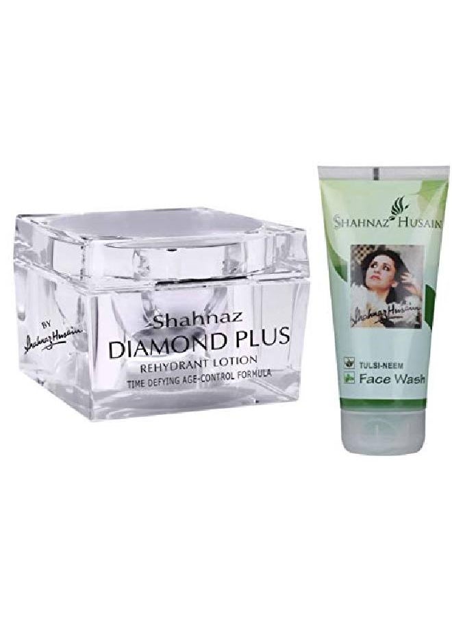 Shahnaz Husain Diamond Plus Rehydrant Lotion 40 GM and Tulsi Neem Face Wash 50GM  - Image 1