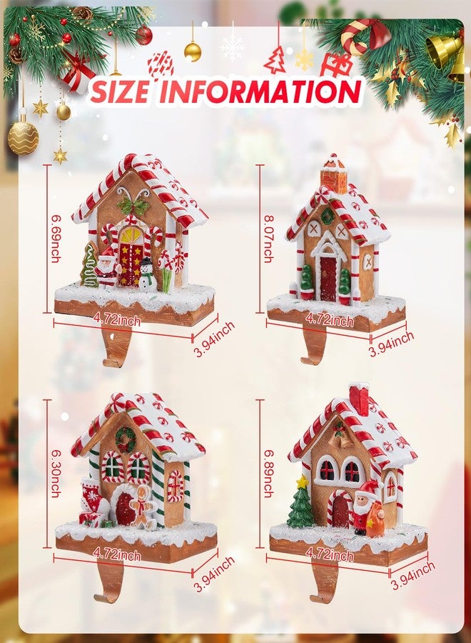 Minetom Christmas Stocking Holders for Mantle Set of 4, 3D Resin Stocking Holders Hook for Mantel, Non-Slip Gingerbread Candy House Fireplace Stocking Holders for Christmas Home Holiday Decorations - Image 4