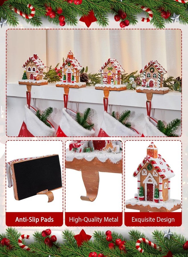 Minetom Christmas Stocking Holders for Mantle Set of 4, 3D Resin Stocking Holders Hook for Mantel, Non-Slip Gingerbread Candy House Fireplace Stocking Holders for Christmas Home Holiday Decorations - Image 2