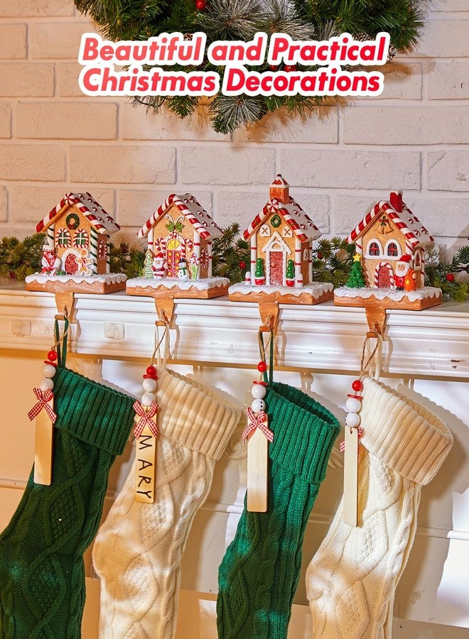 Minetom Christmas Stocking Holders for Mantle Set of 4, 3D Resin Stocking Holders Hook for Mantel, Non-Slip Gingerbread Candy House Fireplace Stocking Holders for Christmas Home Holiday Decorations - Image 3