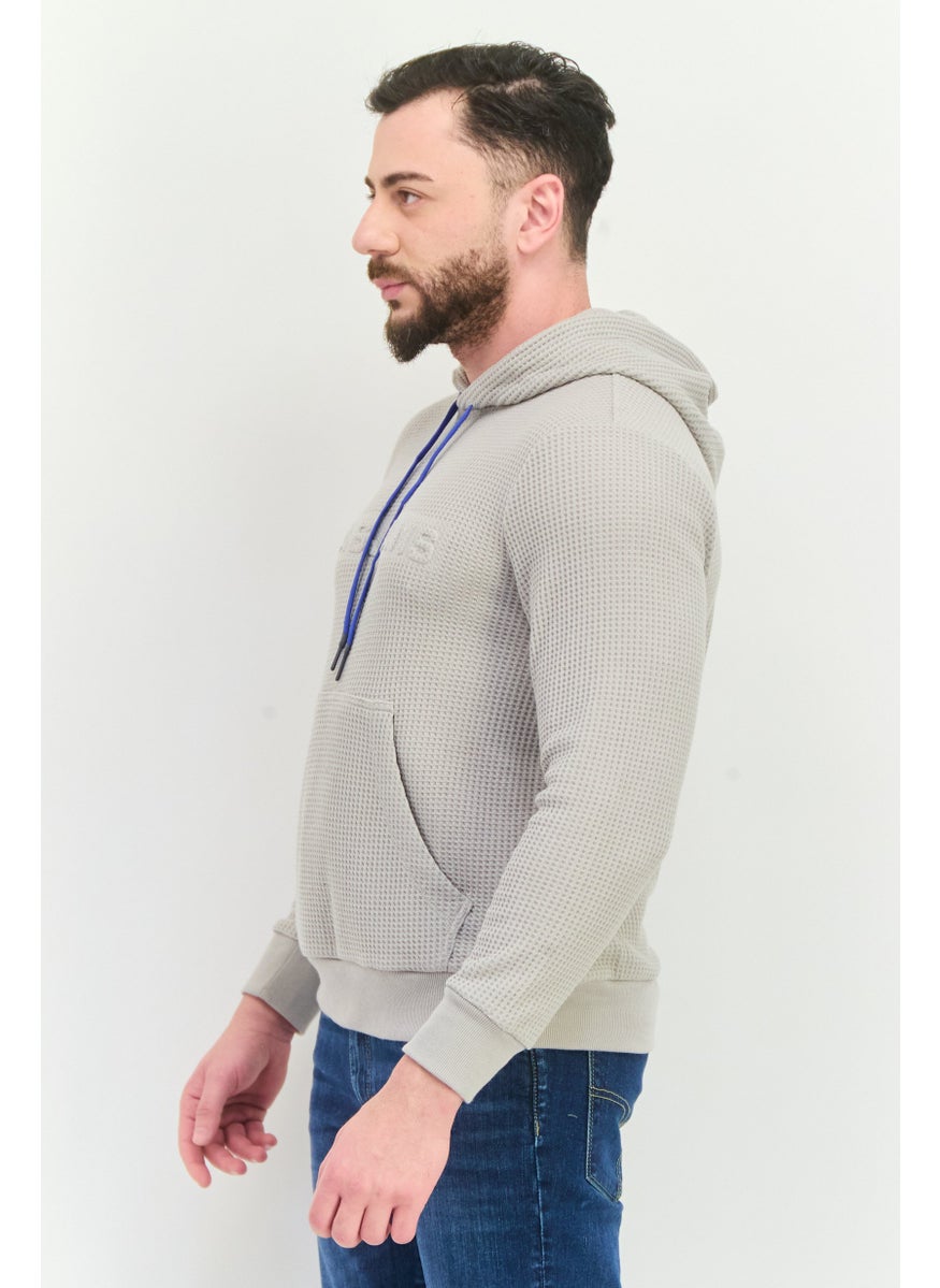 GAS Men Hooded Textured Long Sleeves Sweatshirt, Grey  - Image 2