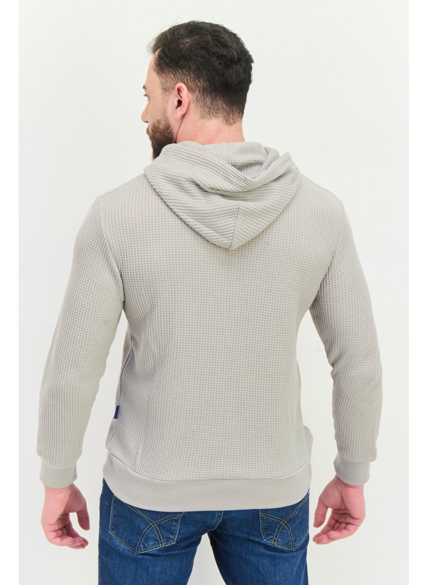 GAS Men Hooded Textured Long Sleeves Sweatshirt, Grey  - Image 3