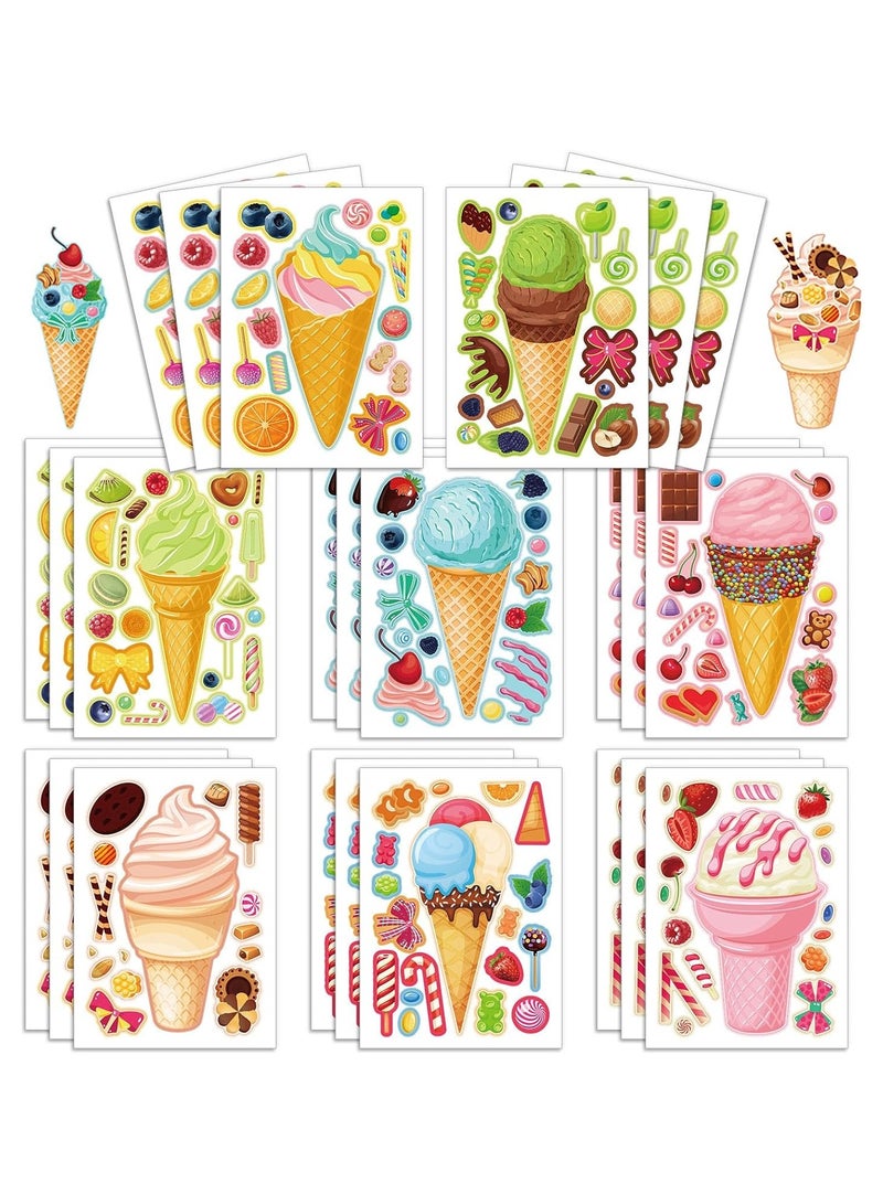 24 ورقة مقاس 8.3 بوصة × 5.9 بوصة، اصنع ملصقات الآيس كريم الخاصة بك لهدايا حفلات الأطفال، اصنع ملصقات وجه لأنشطة الأطفال - Image 1