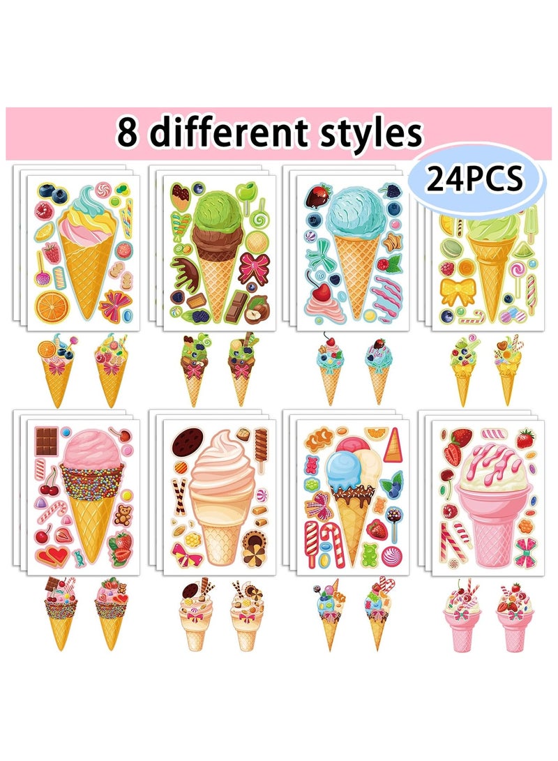 24 ورقة مقاس 8.3 بوصة × 5.9 بوصة، اصنع ملصقات الآيس كريم الخاصة بك لهدايا حفلات الأطفال، اصنع ملصقات وجه لأنشطة الأطفال - Image 2