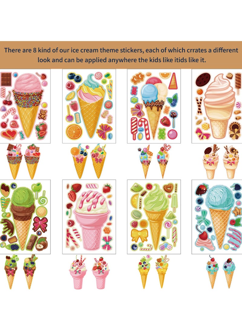 24 ورقة مقاس 8.3 بوصة × 5.9 بوصة، اصنع ملصقات الآيس كريم الخاصة بك لهدايا حفلات الأطفال، اصنع ملصقات وجه لأنشطة الأطفال - Image 4