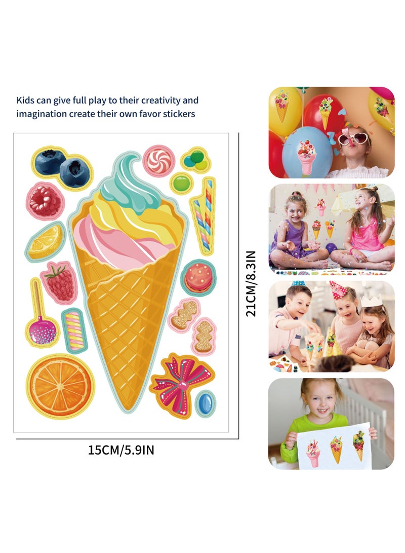 24 ورقة مقاس 8.3 بوصة × 5.9 بوصة، اصنع ملصقات الآيس كريم الخاصة بك لهدايا حفلات الأطفال، اصنع ملصقات وجه لأنشطة الأطفال - Image 5