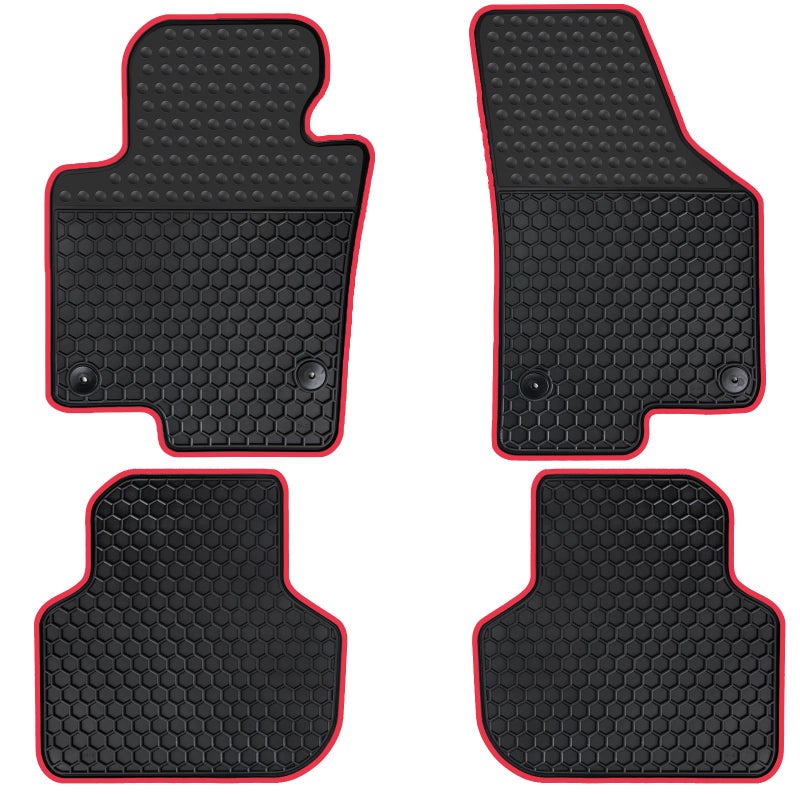 Matericuo Car Floor Mats Custom Fit for Volkswagen VW Jetta 2010-2018 Sedan Black Red Rubber Auto Liner Mats All Weather Protection Heavy Duty Odorless - Image 1