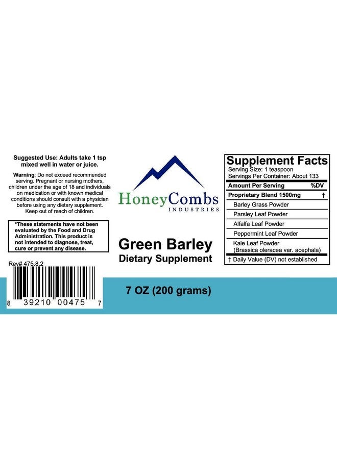 HoneyCombs Green Barley 4 - Natural Chlorophyll - Superfood Greens and Chlorophyll Blend Powder Supplement - Nutrient Rich Organic Alfalfa, Barley Grass, Parsley & Wheat Grass Supplement, 8.5 Oz Powder - Image 2