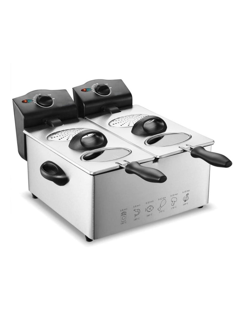 Stainless Steel Double Deep Fryer 6L with Window Lid – Dual Basket Electric Fryer with Oil Container, Adjustable Temperature & Timer, for Kitchen & Restaurant Use  - Image 2