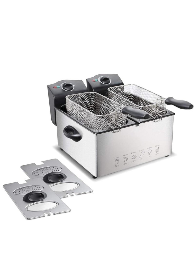 Stainless Steel Double Deep Fryer 6L with Window Lid – Dual Basket Electric Fryer with Oil Container, Adjustable Temperature & Timer, for Kitchen & Restaurant Use  - Image 4