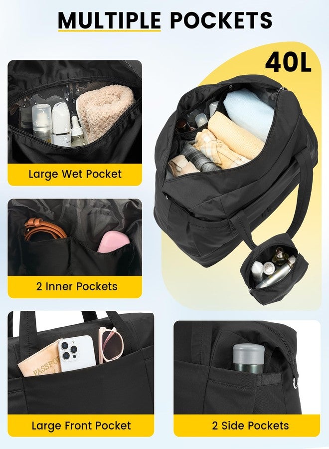 Vorspack Duffle Bag for Travel - 30/40L Gym Bag for Women Men Personal Item Travel Bag with Shoe Pocket Toiletry Bag Lightweight Carry On Bag for Weekender Overnight Sports, Black, 40L - Image 3