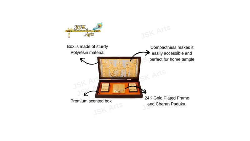 JSK Arts Copper Pure Gold Coated Ganesh Laxmi for Diwali Pooja Box Premium Gold Laxmi Ganesh for Diwali Pooja Box Auspicious Pocket Temple with Charan Paduka - Image 3