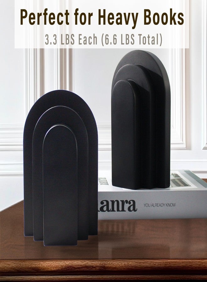 LIN CHUAN Heavy Duty Book Ends for Shelves, Decorative Bookends for Heavy Books Set of 2, 6.6 LBS Modern Book Stopper for Home Decor, Bookshelf, Aesthetic Bookend with Layered Arch Design, Black - Image 5
