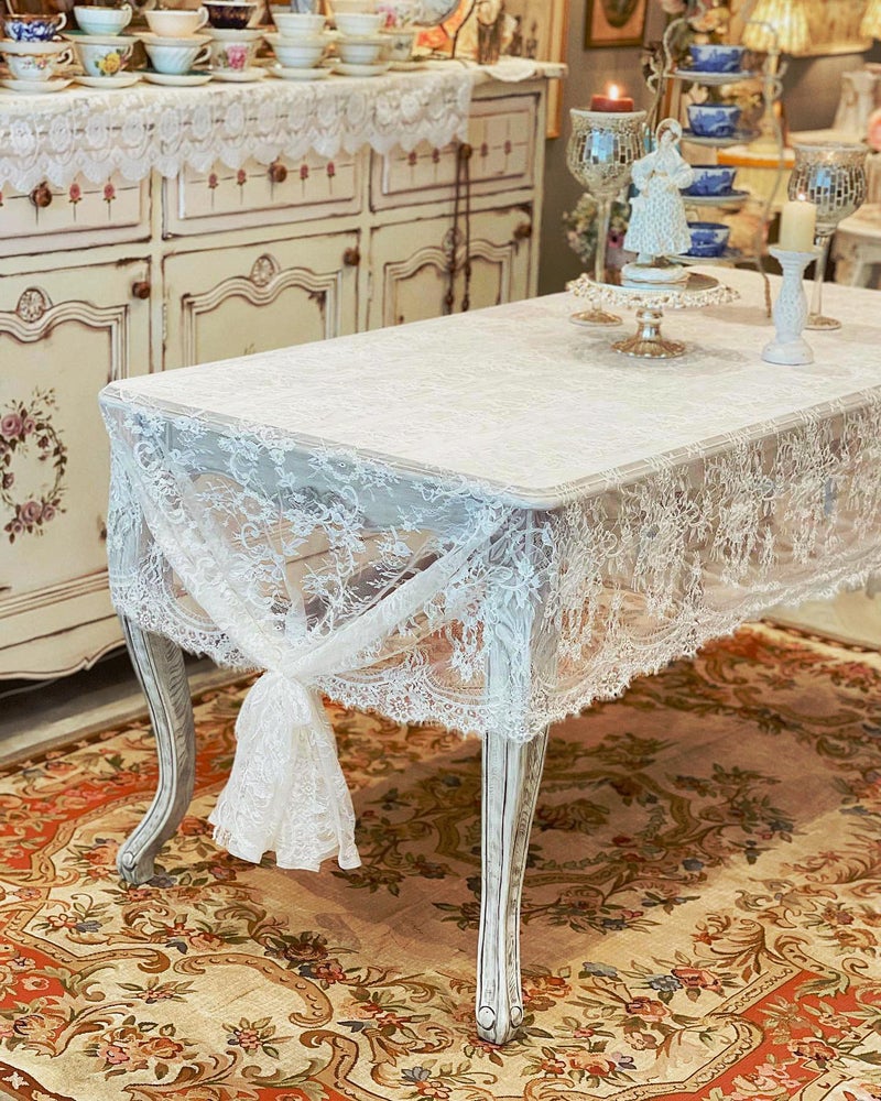 LuoluoHouse Rustic Ivory Wedding Tablecloths Lace Chic Rectangular Tablecloths for Wedding Reception Farmhouse Table Decorations 60x120 inch - Image 4